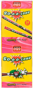 Конфеты жевательные тоффи "Soo Long Taffy Rope" Вишня 600 г, 24 шт/уп